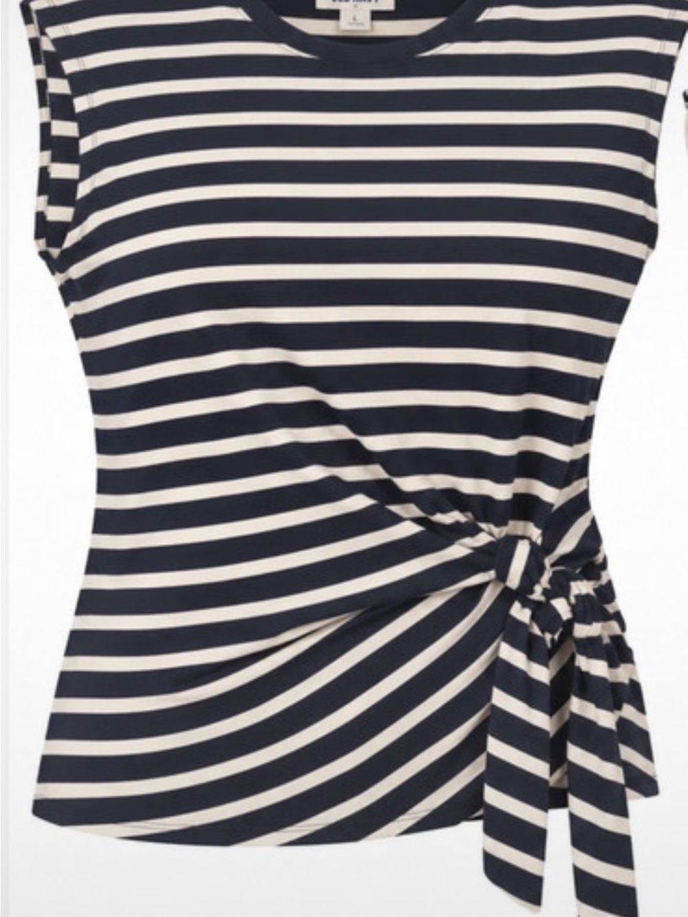 Old Navy Navy & Cream Striped Short Sleeve Tie-Waist Top